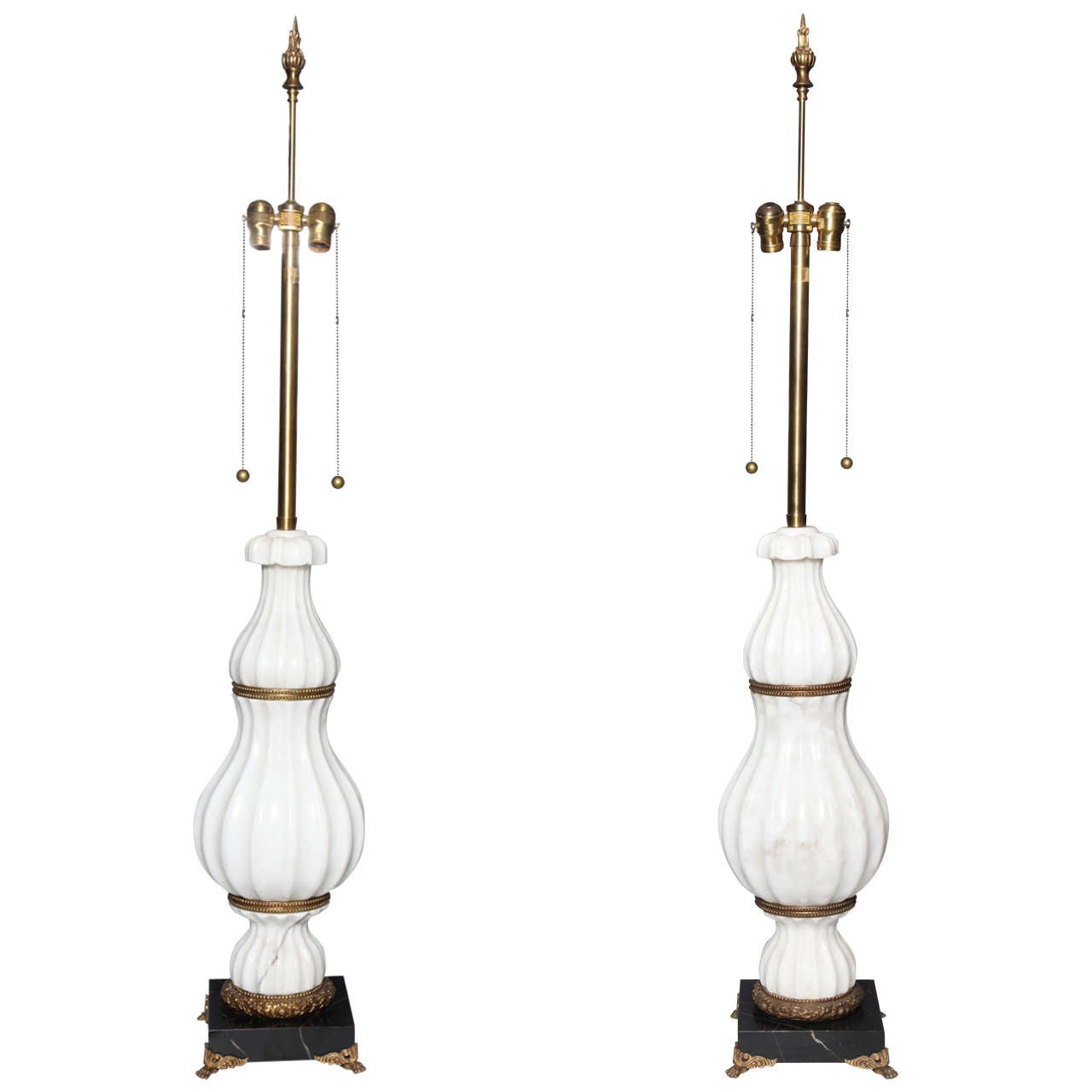 Pair of White Marble and Bronze Art Deco Lamps Attributed to E. F. Caldwell For Sale