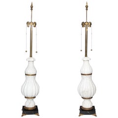 A pair of White Marble and Bronze Art Deco Lamps Attributed to E. F. Caldwell