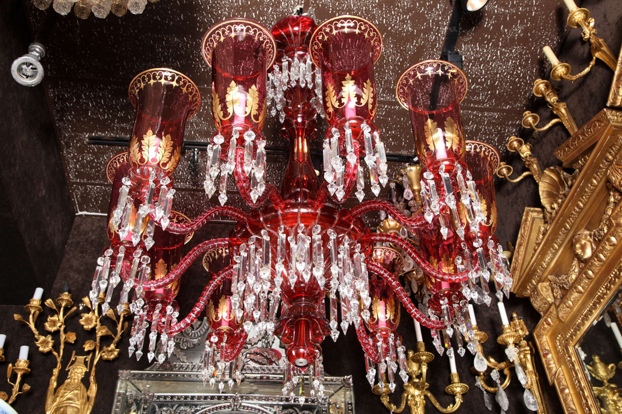 Antique Baccarat Ruby Red and Clear Crystal Eleven-Light Chandelier For ...