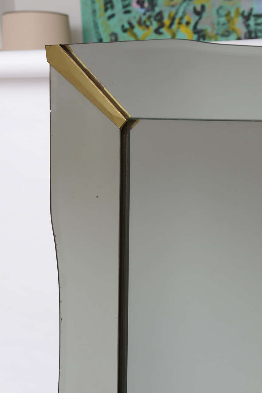 American Art Deco Scalloped Edge Mirror with Brass Accents, 1940s