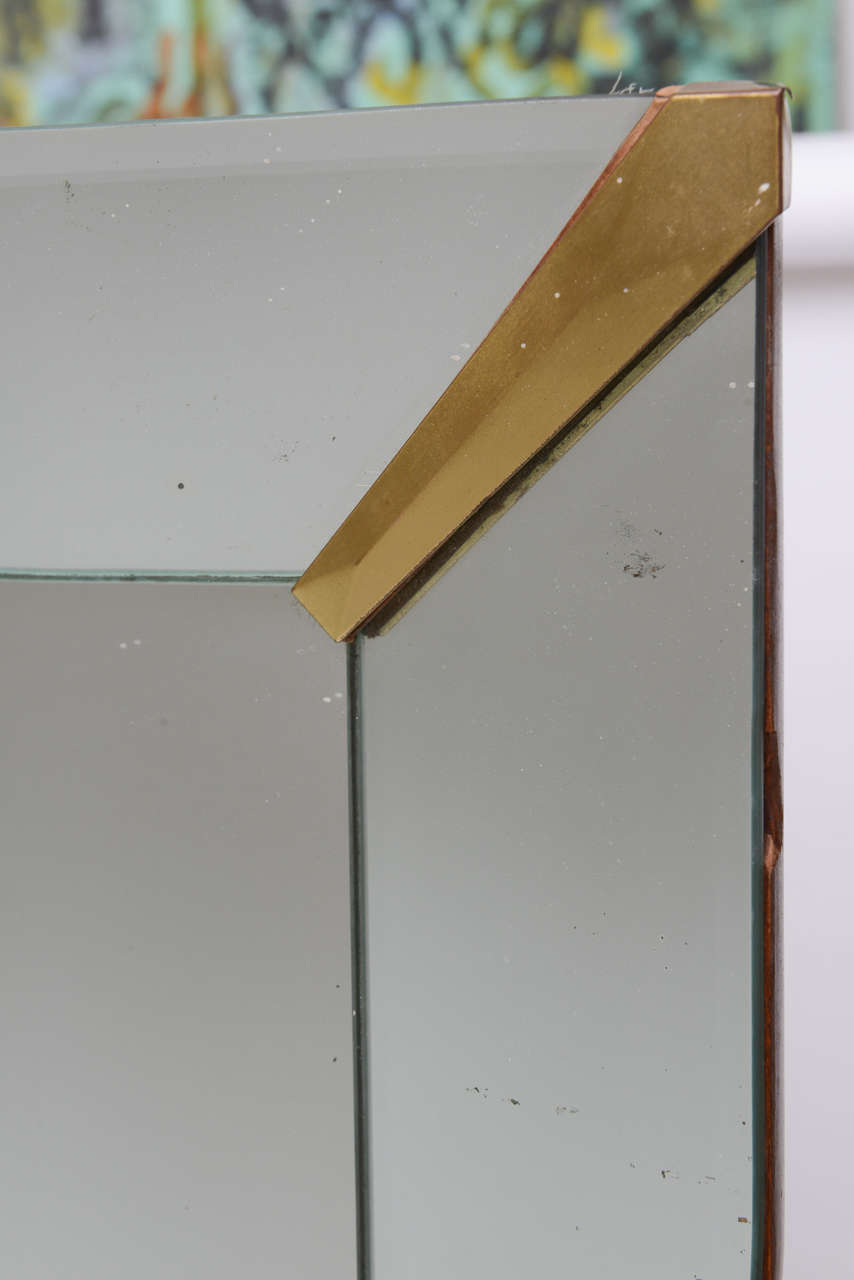 Art Deco Scalloped Edge Mirror with Brass Accents, 1940s 1