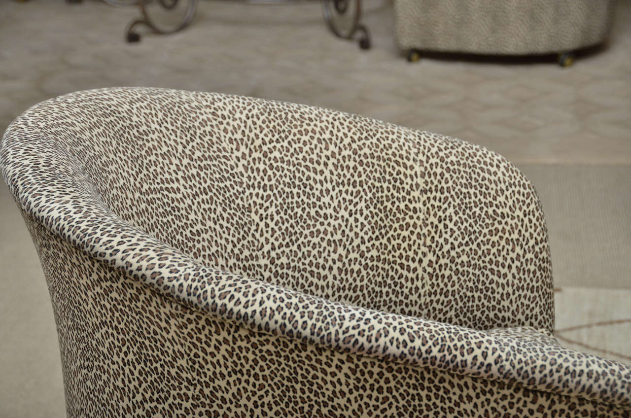 Late 20th Century Set of Four Baby Leopard Suede Barrel Back Armchairs on Casters