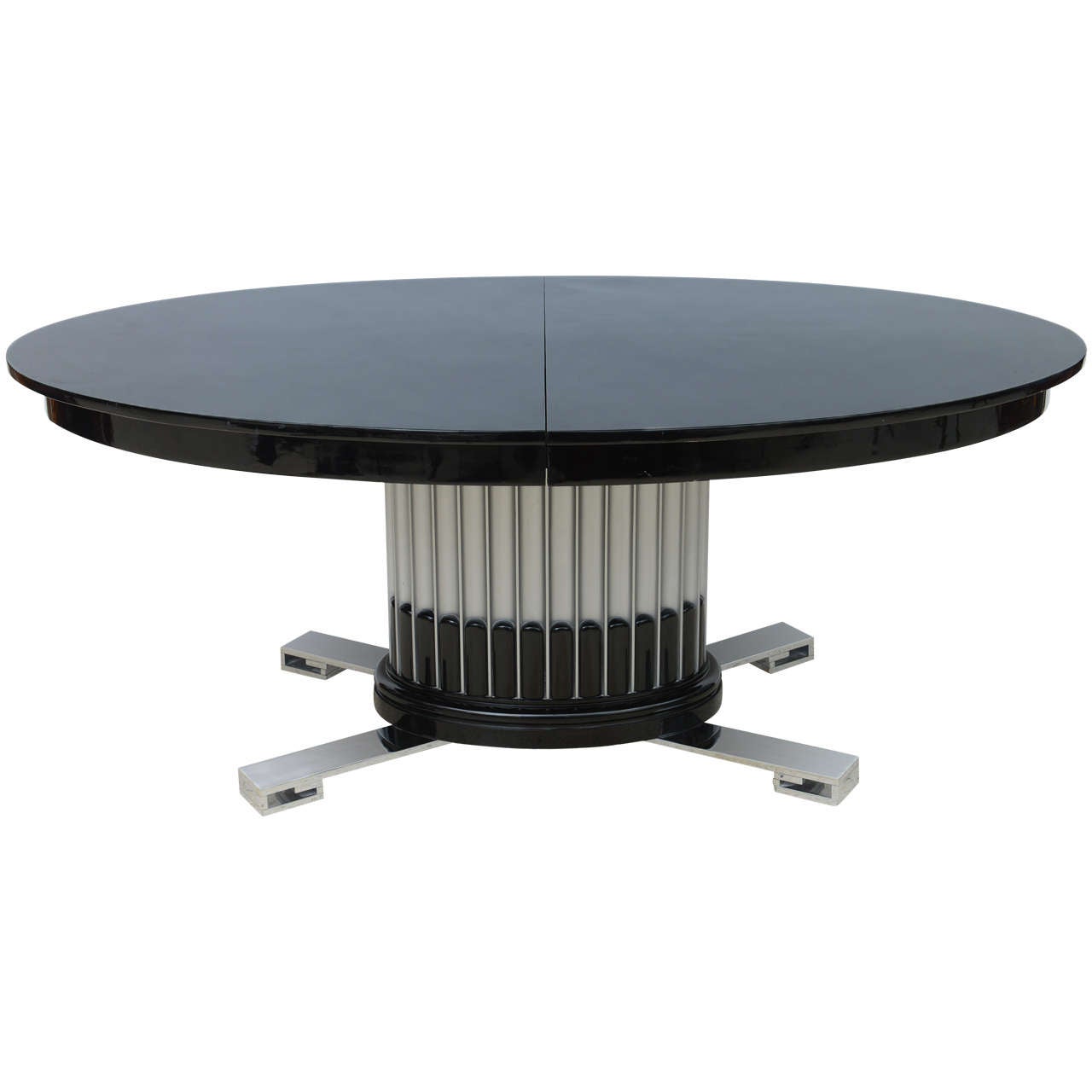 Black Lacquered, Chrome and Silver Leaf Extension Dining Table by Paul Frankl For Sale