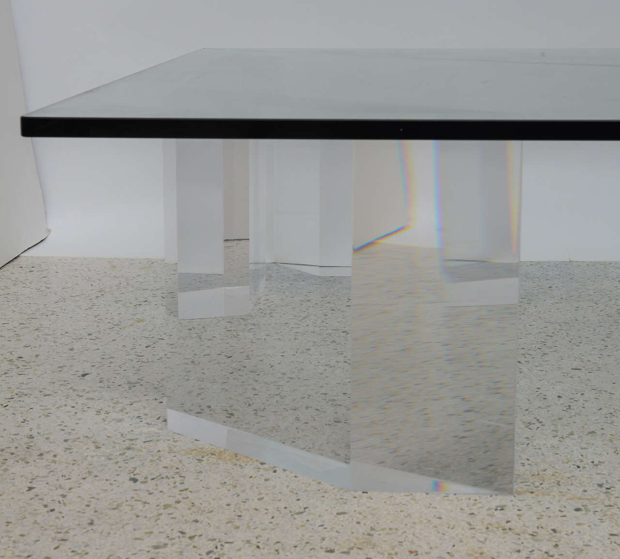 American Lucite and Glass Top Coffee Table by Lion in Frost