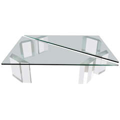 Lucite and Glass Top Coffee Table by Lion in Frost