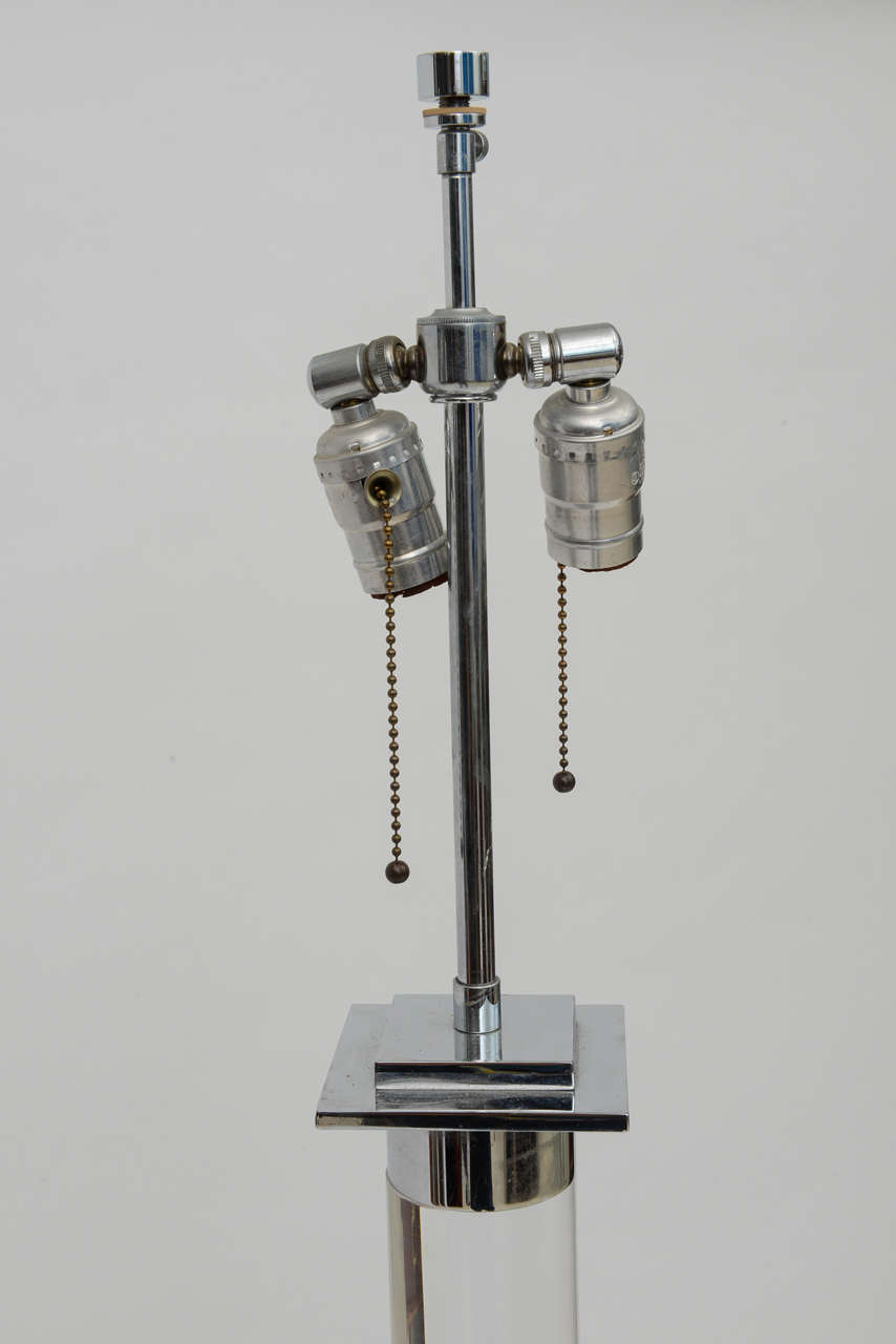 Late 20th Century Pair of Lucite and Chrome Standing Lamps, Karl Springer
