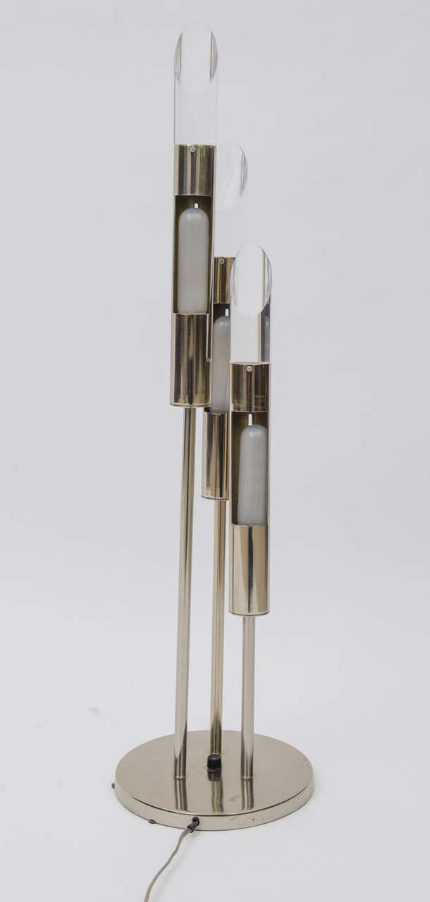 Mid-Century Modern Pair of Italian Modern Polished Chrome and Lucite Table Lamps