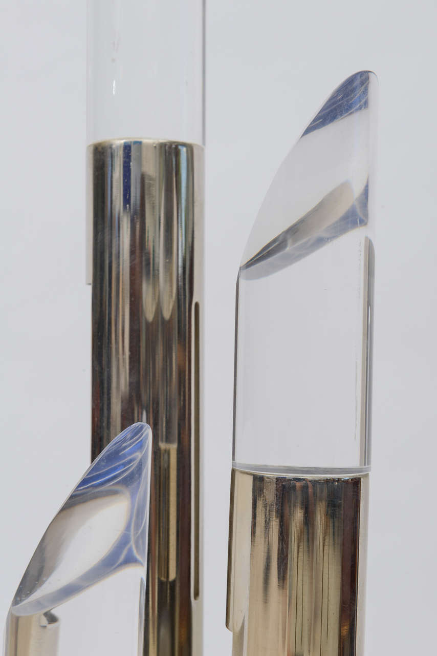 Pair of Italian Modern Polished Chrome and Lucite Table Lamps 2