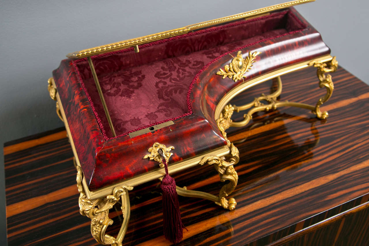 Rococo Revival Antique Tortoise Shell Piano Shape Table Top Vitrine