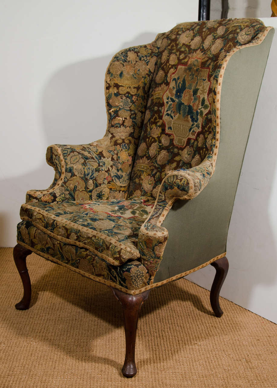 18th Century and Earlier English Queen Anne Walnut Wing Chair