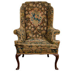 Antique English Queen Anne Walnut Wing Chair