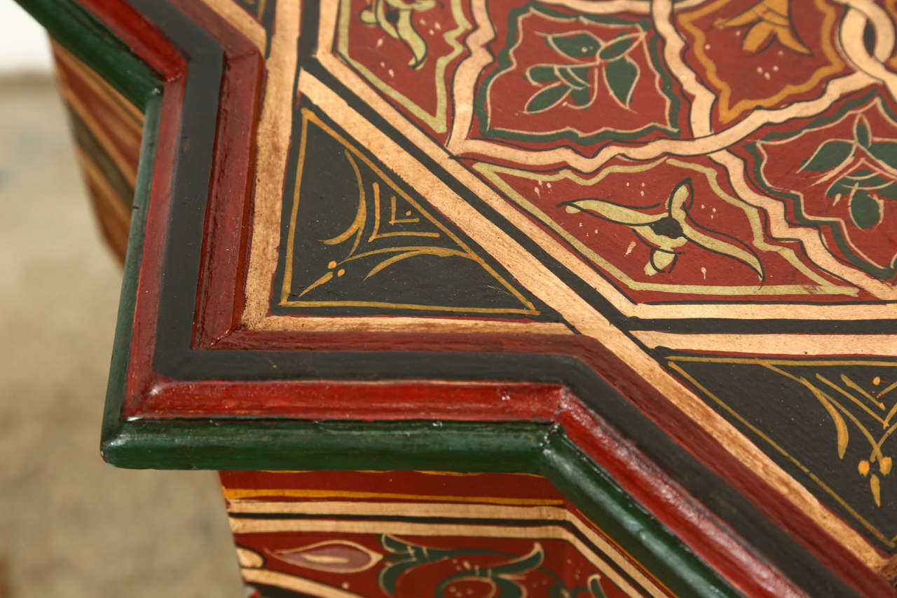 Hand-Carved Moroccan Hand-Painted Side Table Maroon Color
