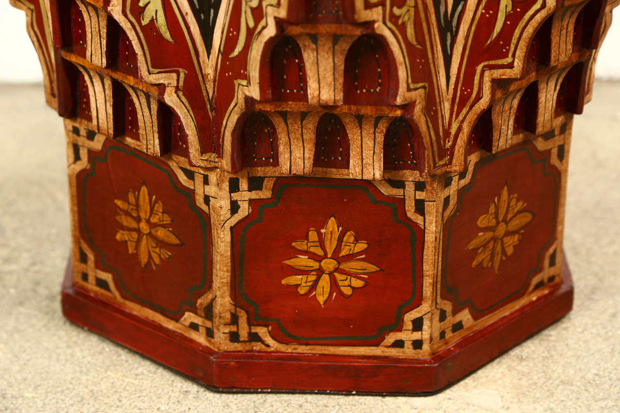 Moroccan Hand-Painted Side Table Maroon Color In Good Condition In North Hollywood, CA