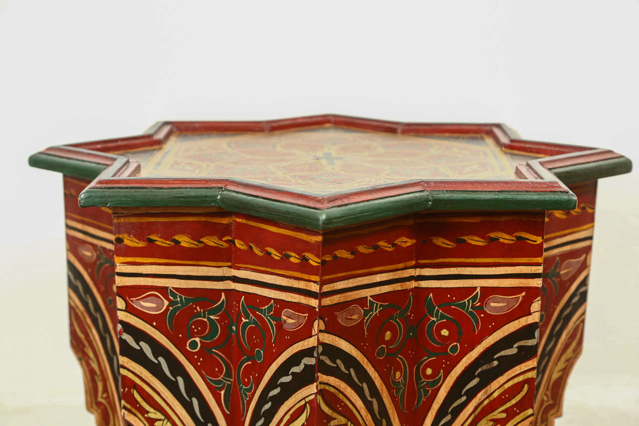Wood Moroccan Hand-Painted Side Table Maroon Color