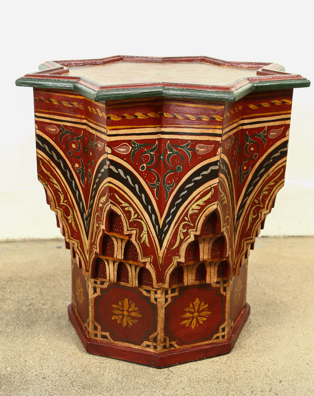 Moroccan Hand-Painted Side Table Maroon Color 2