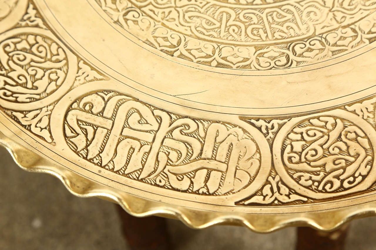 Hand-Carved Moorish Moroccan Brass Tray Side Table