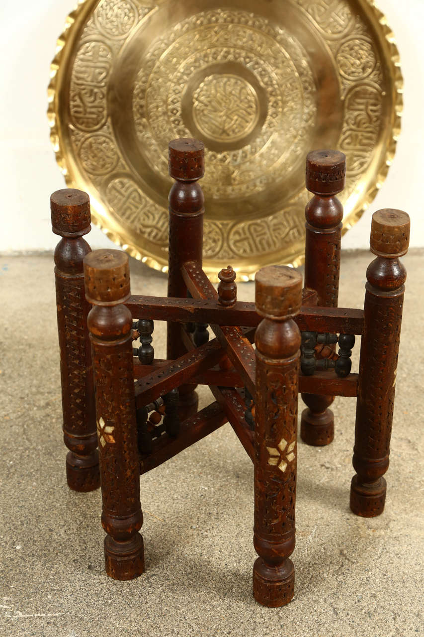 19th Century Moorish Moroccan Brass Tray Side Table