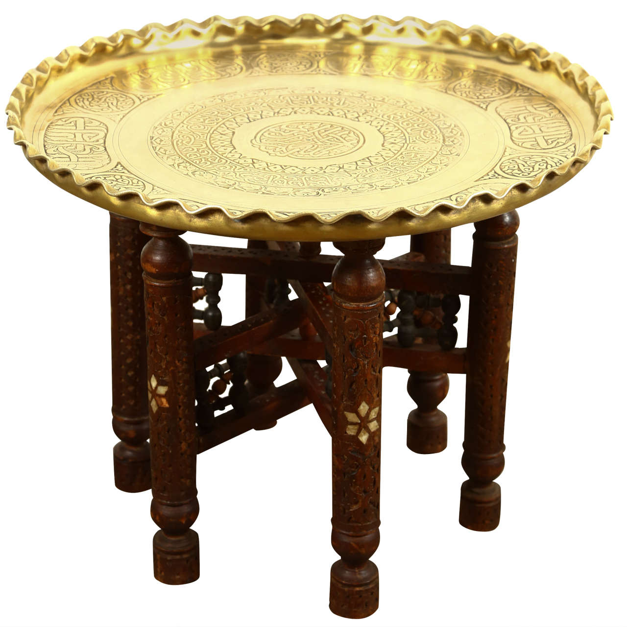Moorish Moroccan Brass Tray Side Table