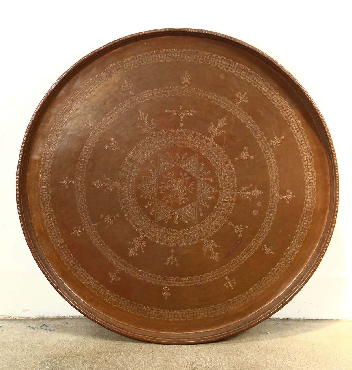 Huge heavy Turkish bronze copper round tray 36