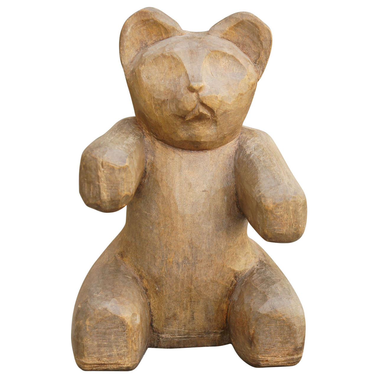 Primitive Sitting Carved Wood Cat