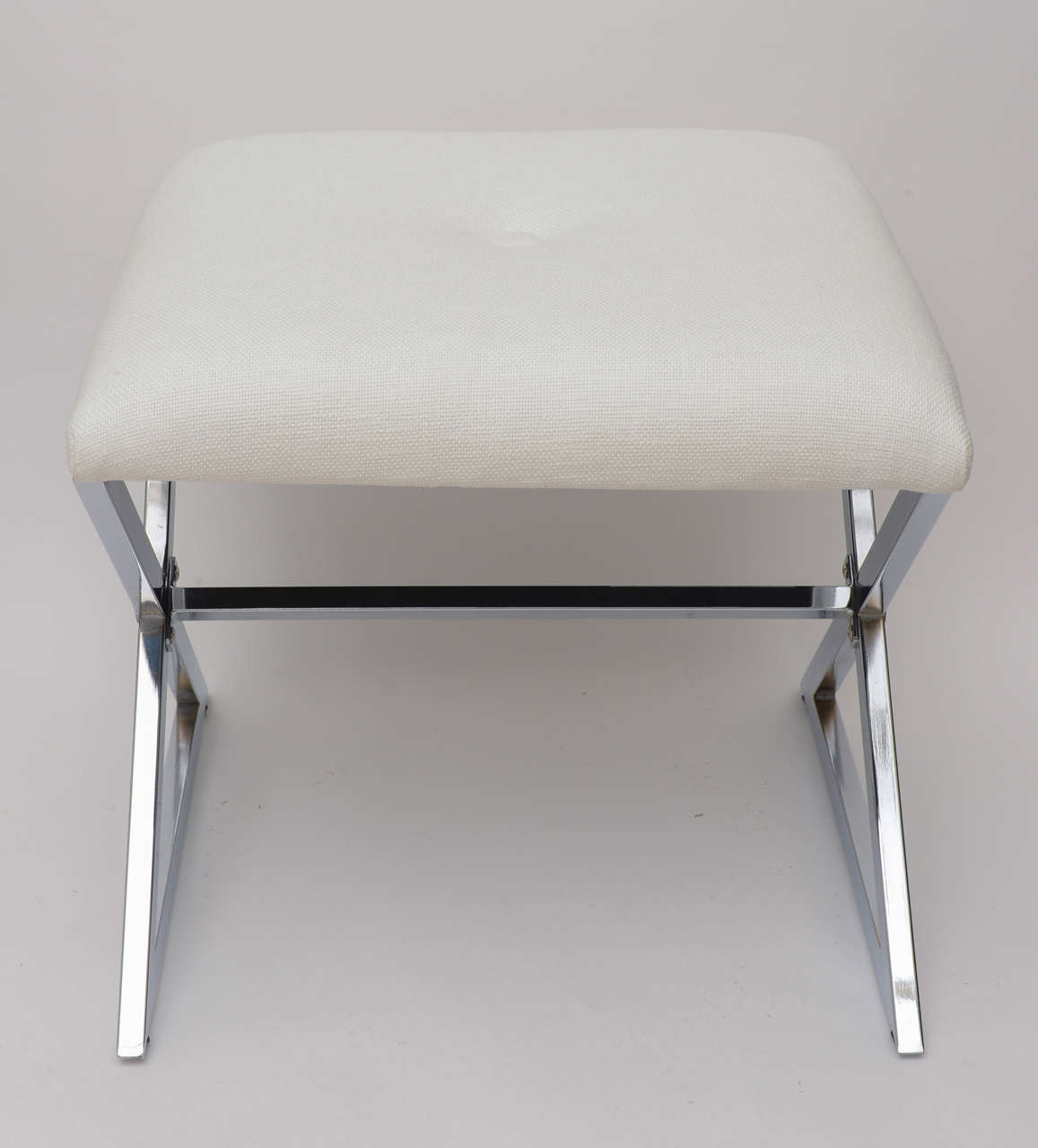 Modern Chrome and Upholstered X/Z Small Milo Baughman Style Bench
