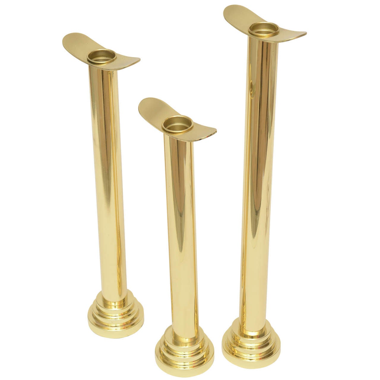 Trio of Graduated Polished Brass Sculptural Candlesticks / SATURDAY SALE