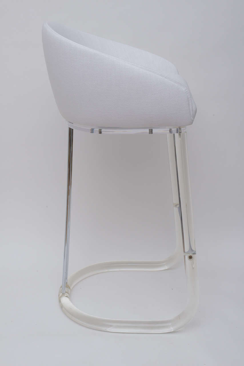 Modern Lion in Frost Pair of Lucite and Upholstered Swivel Bar Stools/ SAT.SALE