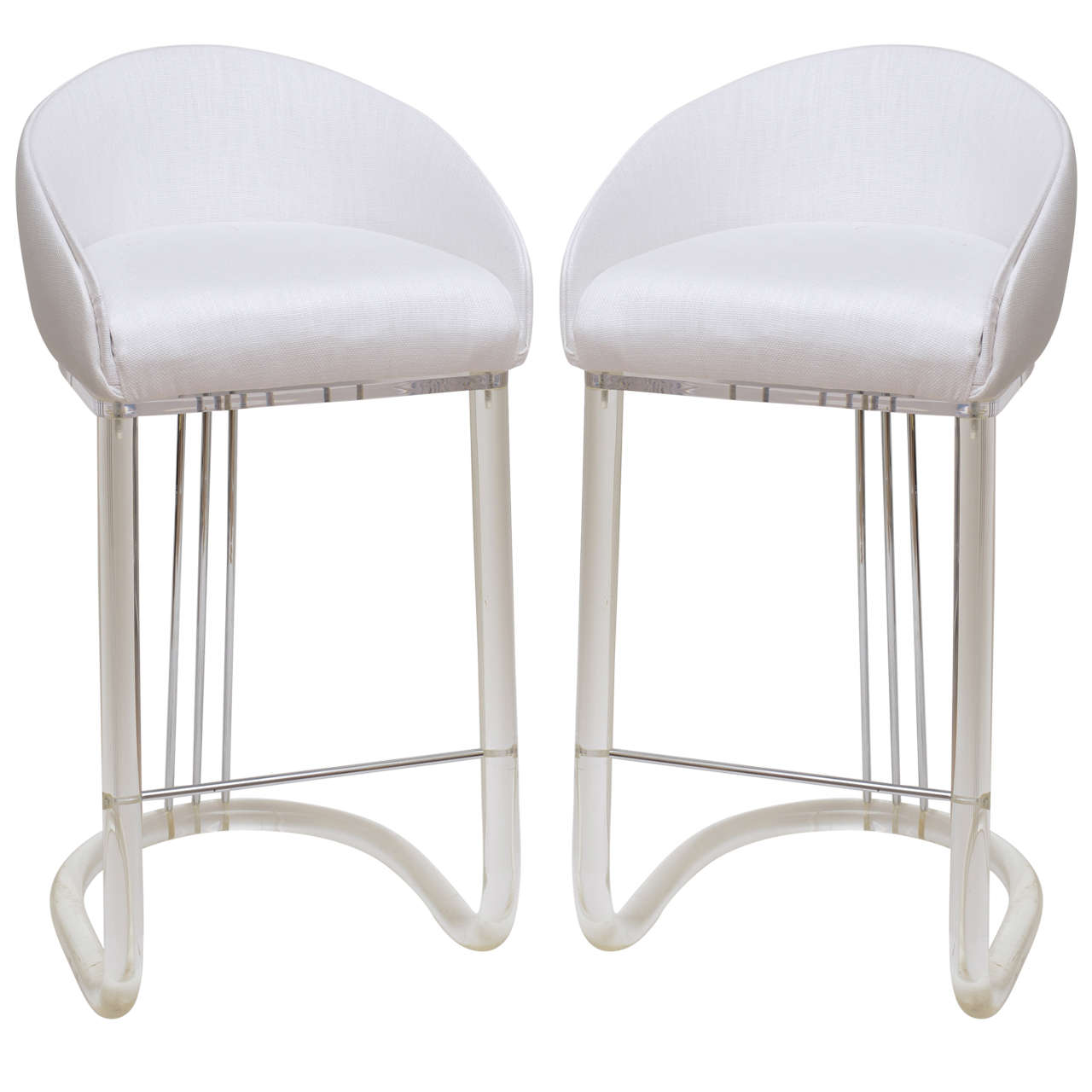 Lion in Frost Pair of Lucite and Upholstered Swivel Bar Stools/ SAT.SALE