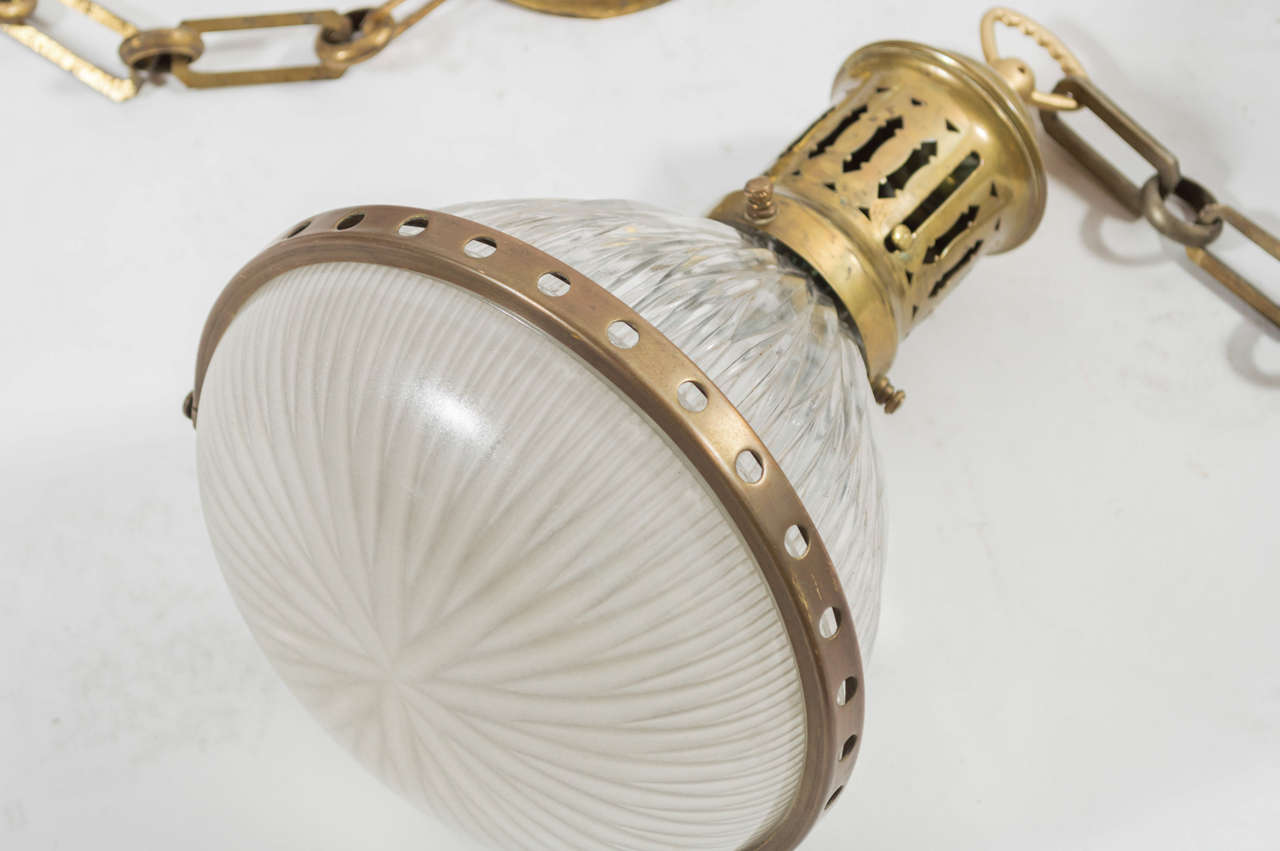 French Pair of Brass Holophane Lamps