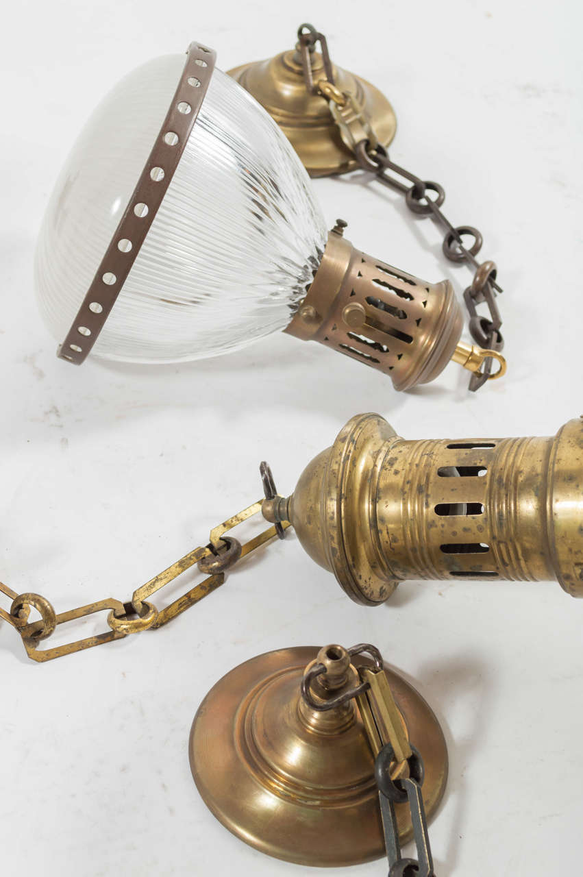 Pair of Brass Holophane Lamps In Good Condition In San Francisco, CA