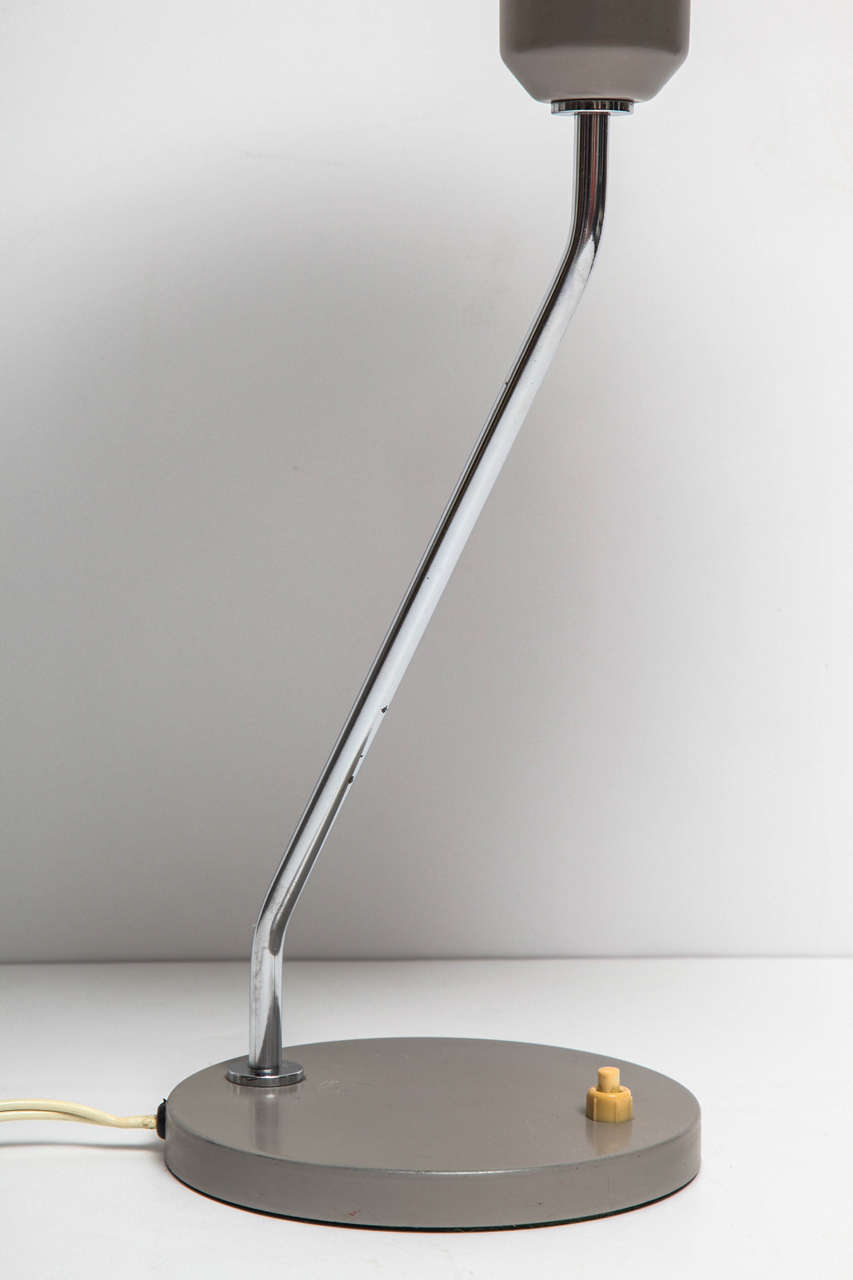 Mid-Century Modern Desk Lamp, circa 1950, Matte Enamel and Chrome, Midcentury Design, Grey Color