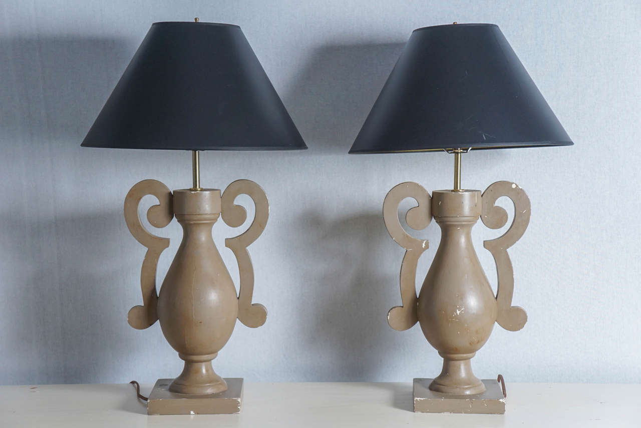 Pair Graphic Painted "URN" Lamps For Sale