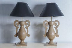 Pair Graphic Painted "URN" Lamps