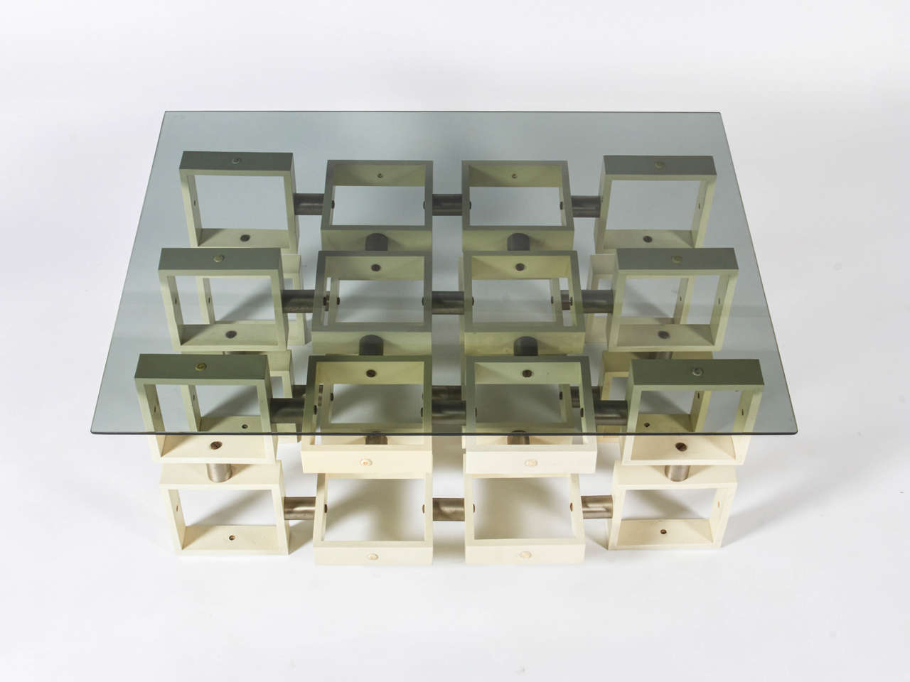 Mid-Century Modern Pair of Italian Geometric Glass-Top End Tables