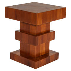 Unusual Wood Block Side Table, Signed "TSAO Hong Kong" 4
