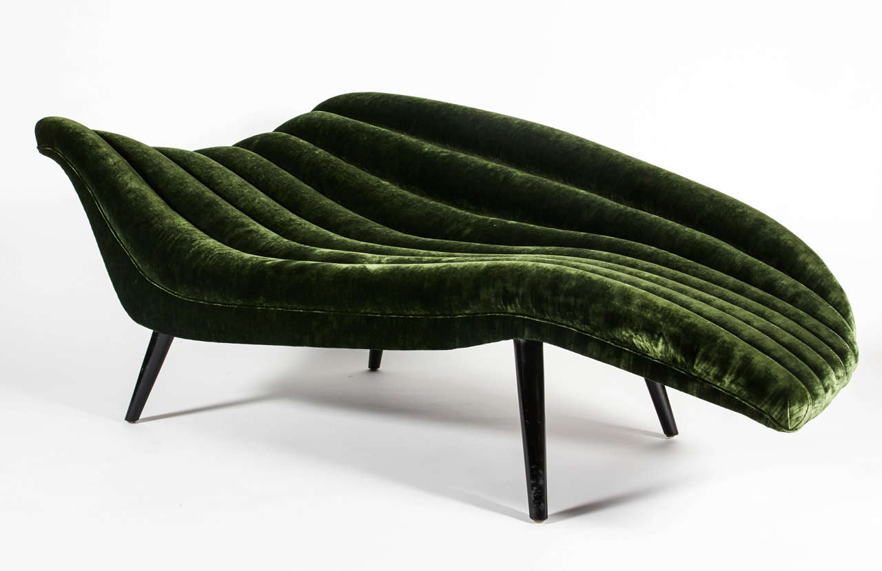 Originally designed by Hans Hartl, 1960s. This lounge is a dynamic and ultra modern interpretation of a Classic fainting lounge. The long, deeply channeled cushioning, perfectly contours the body. This is a production piece by LCA. Price is plus COM.