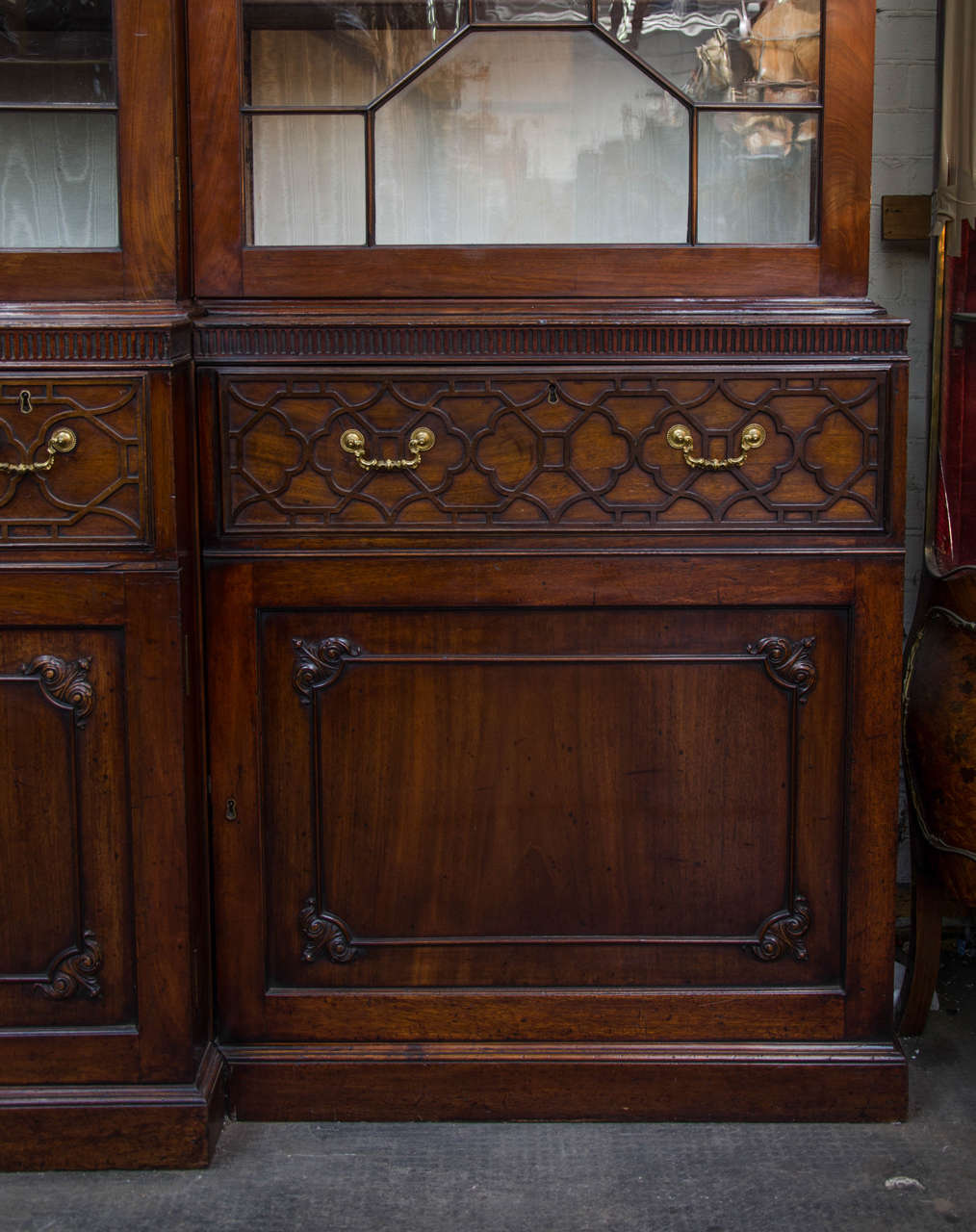 Large Mahogany Chippendale Period Breakfront Bookcase For ...