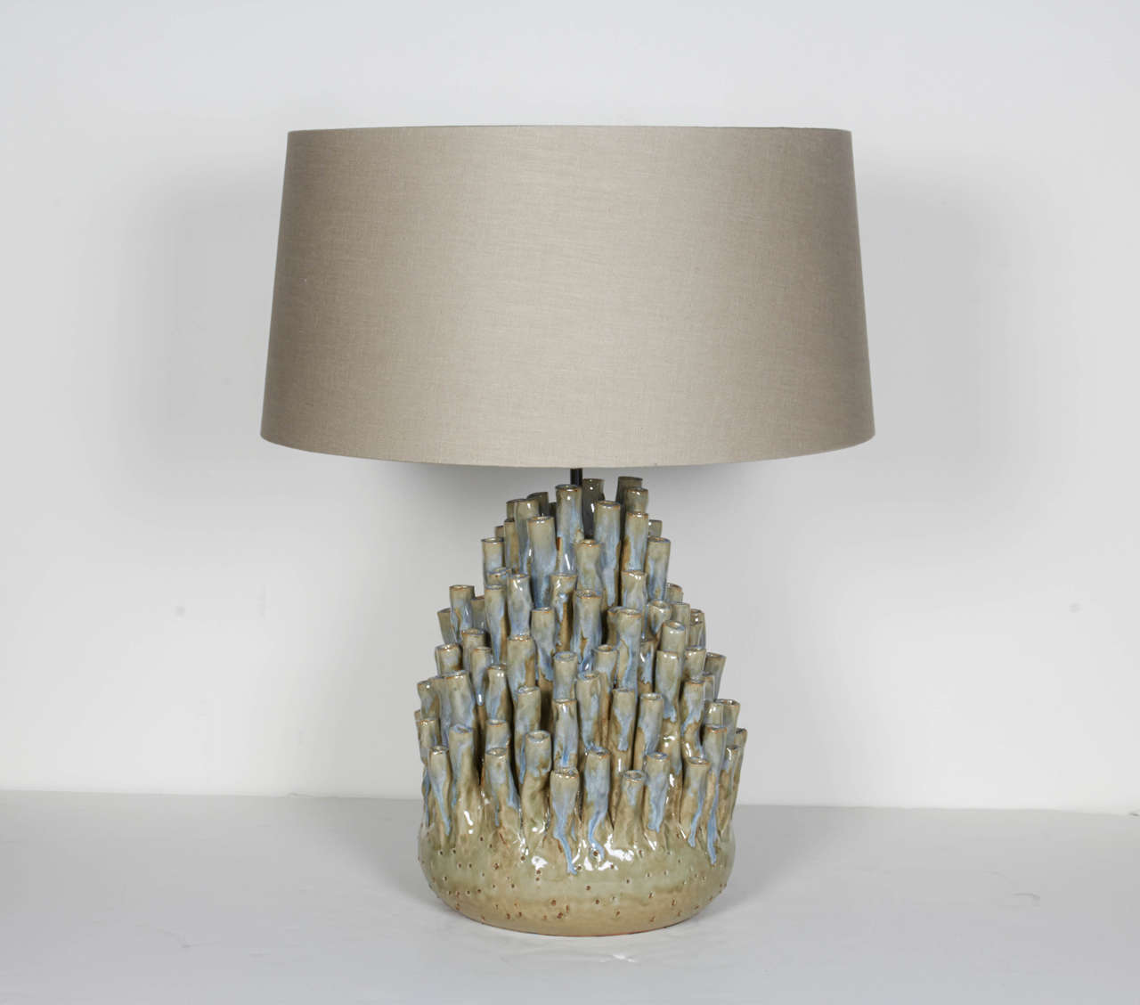 Pair of Exquisite Stoneware Lamps with Amorphous Designs