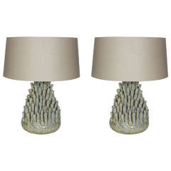 Pair of Exquisite Stoneware Lamps with Amorphous Designs