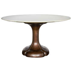 Art Nouveau Style Round Dining Table with Bronze Pedestal Base