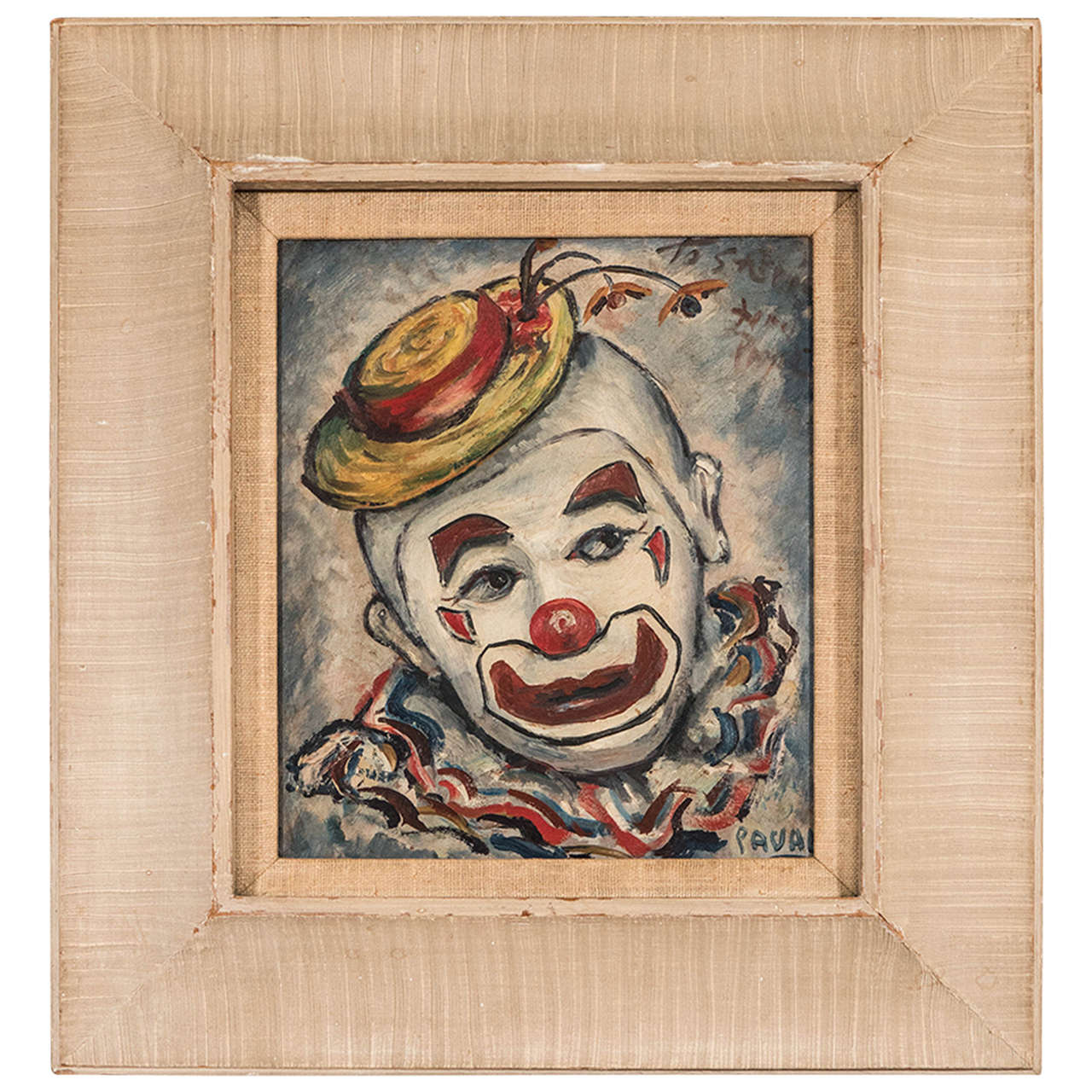 Midcentury Painting of a Sad Clown by Artist Philip Kran Paval