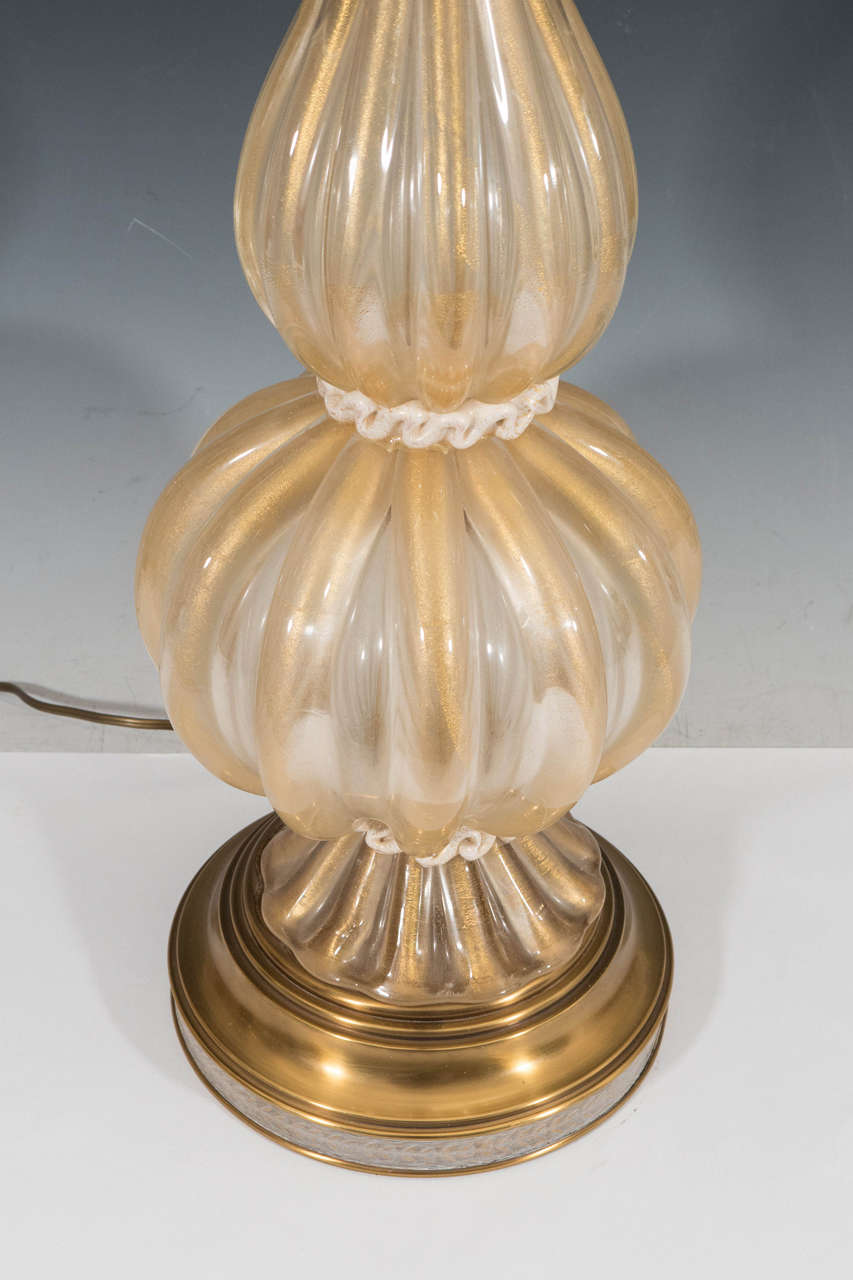 Brass Pair of Barovier & Toso Murano Glass Table Lamps