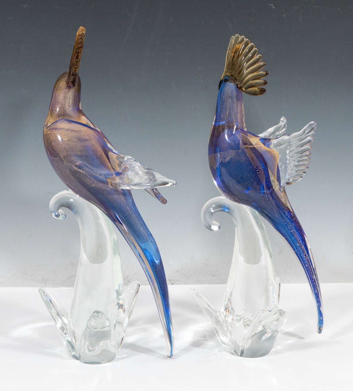 A Pair of Archimede Seguso 'Sommerso' Murano Glass Cockatoos In Good Condition In New York, NY