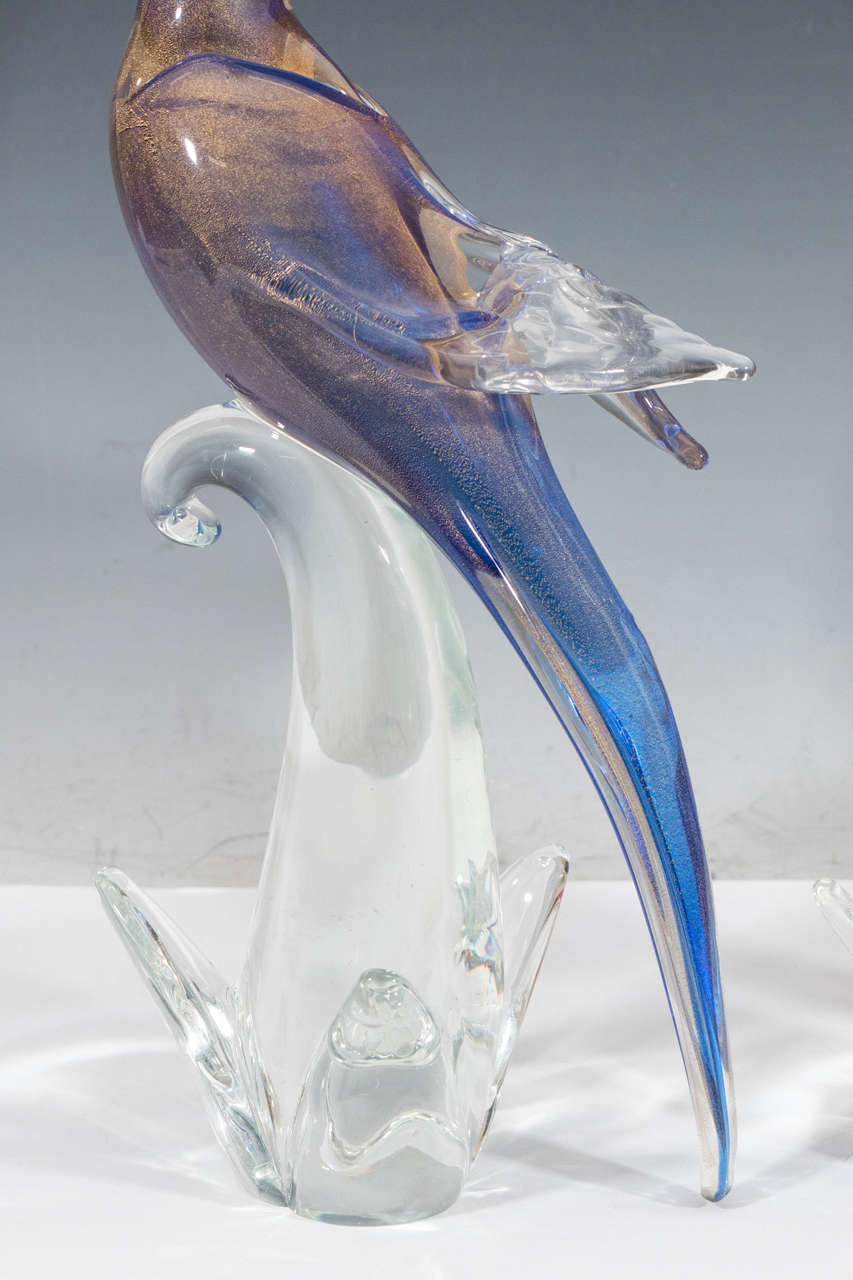 20th Century A Pair of Archimede Seguso 'Sommerso' Murano Glass Cockatoos