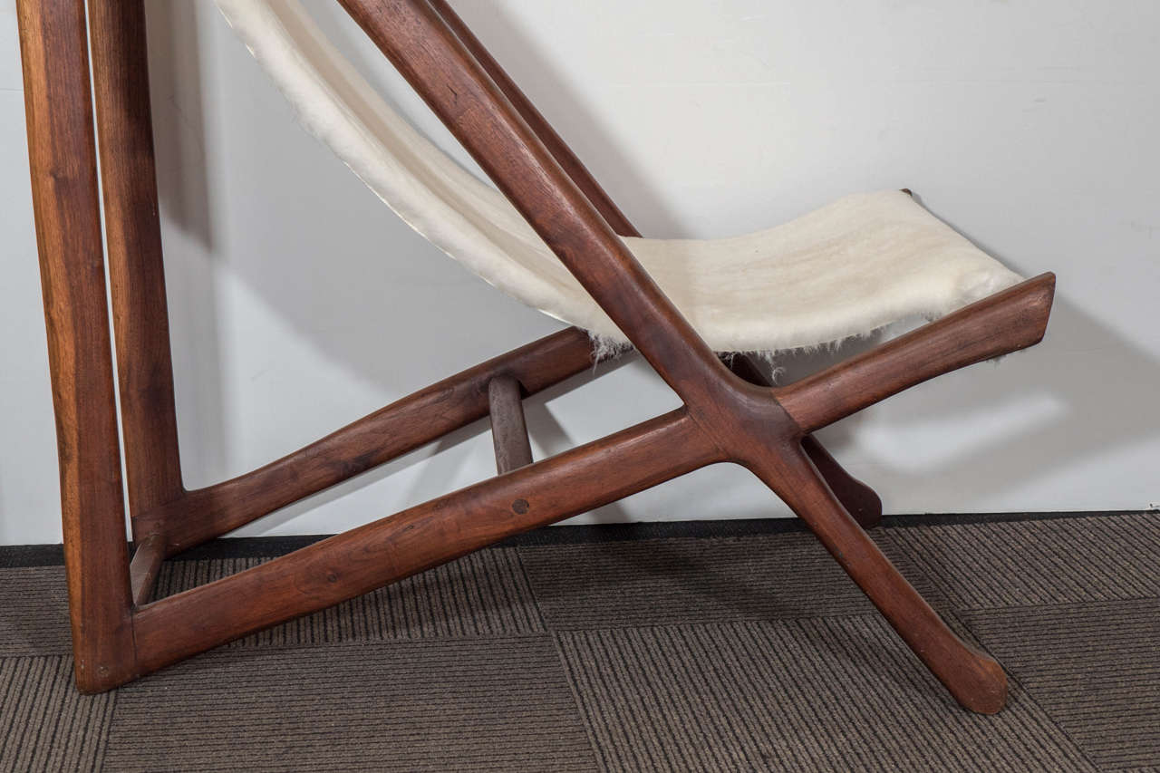 Scandinavian Modern A Scandinavian Midcentury Modern Sling Chair with Sheepskin Upholstery