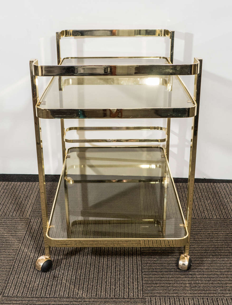 Canadian A Midcentury Two-Tier Brass Bar Cart