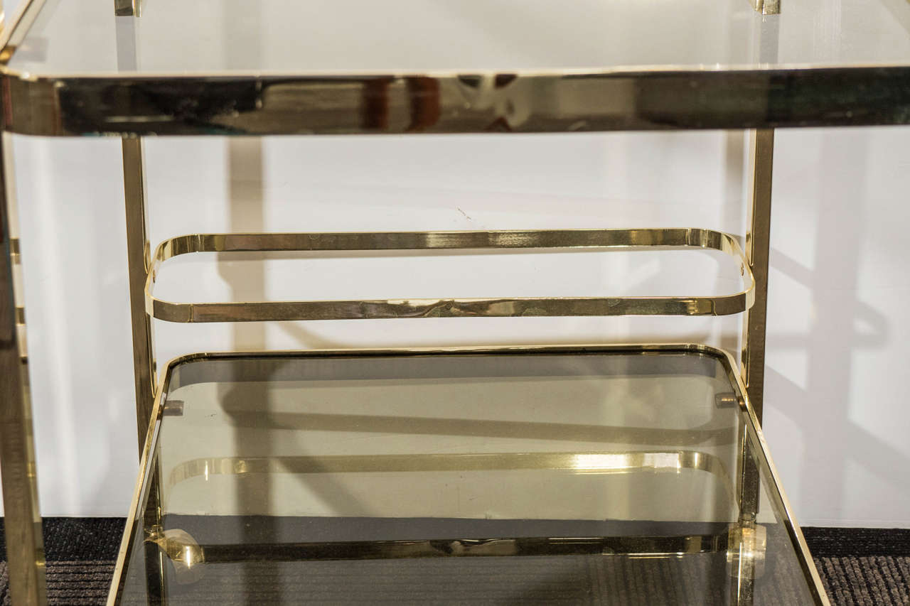 A Midcentury Two-Tier Brass Bar Cart In Excellent Condition In New York, NY