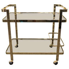 Vintage A Midcentury Two-Tier Brass Bar Cart