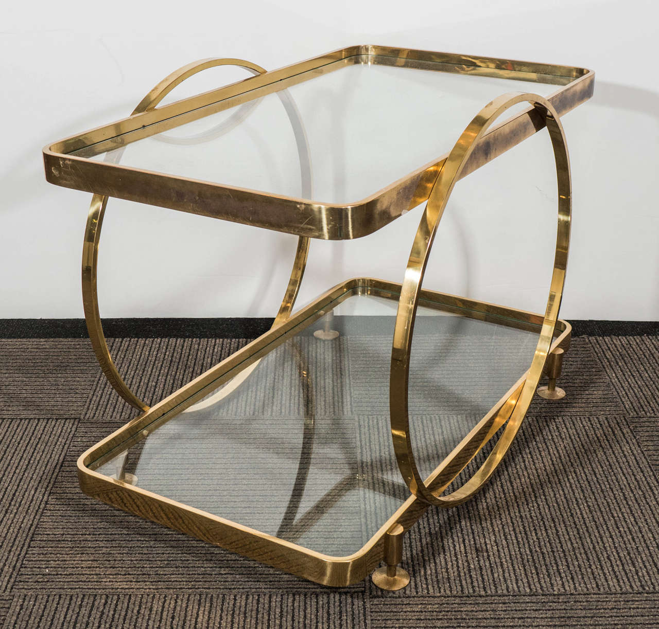 Midcentury Italian Two-Tier Brass Serving or Side Table In Good Condition In New York, NY