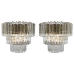 Amazing Pair of Venini Monumental Triple Tier Tronchi Murano Glass Sconces